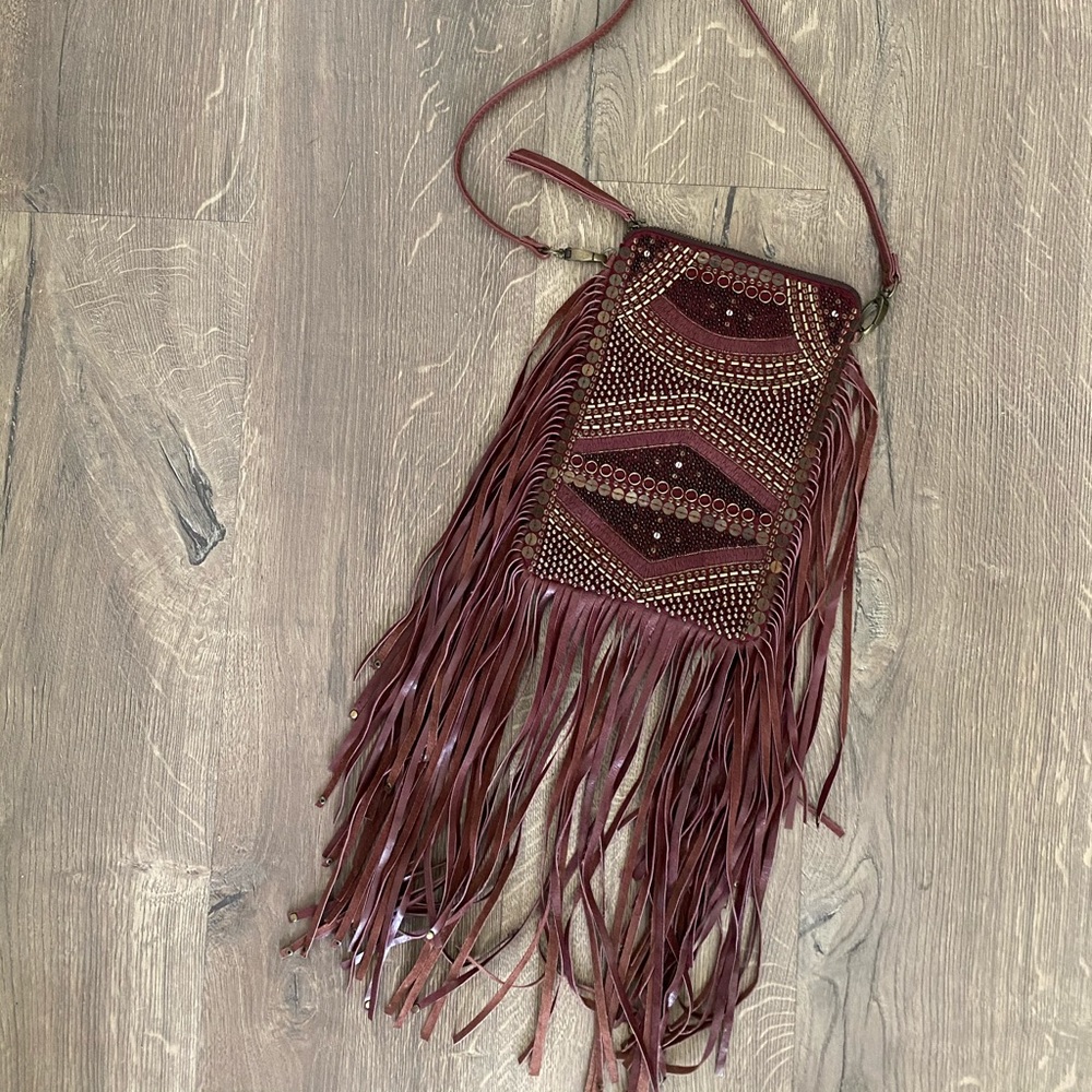 Cleobella Leather Fringe and Beaded Crossbody Bag